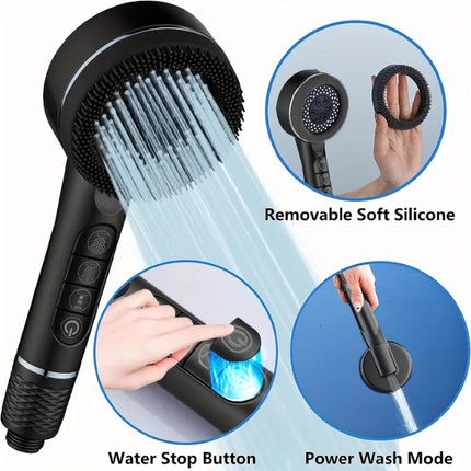 Filtered Handheld Shower – High Pressure 4-in-1 Spray (Gray)